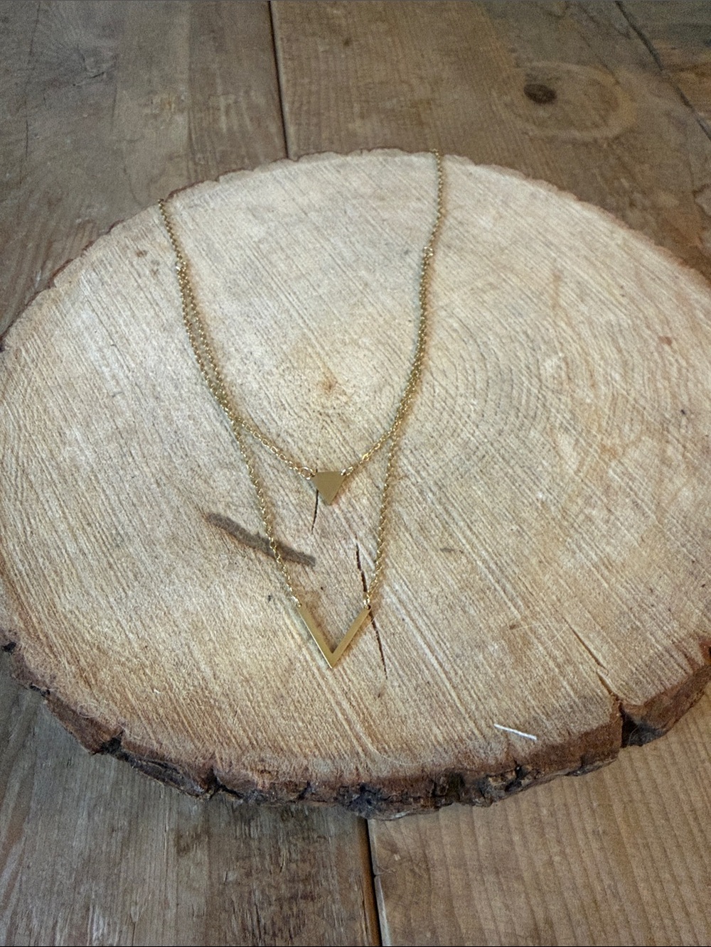 Double Layered Gold V Pendant Necklace for Women